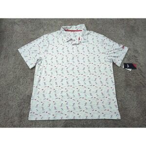 Reebok Polo Shirt Mens 2XL White American Flag Beach‎ Speedwick Golf Casual